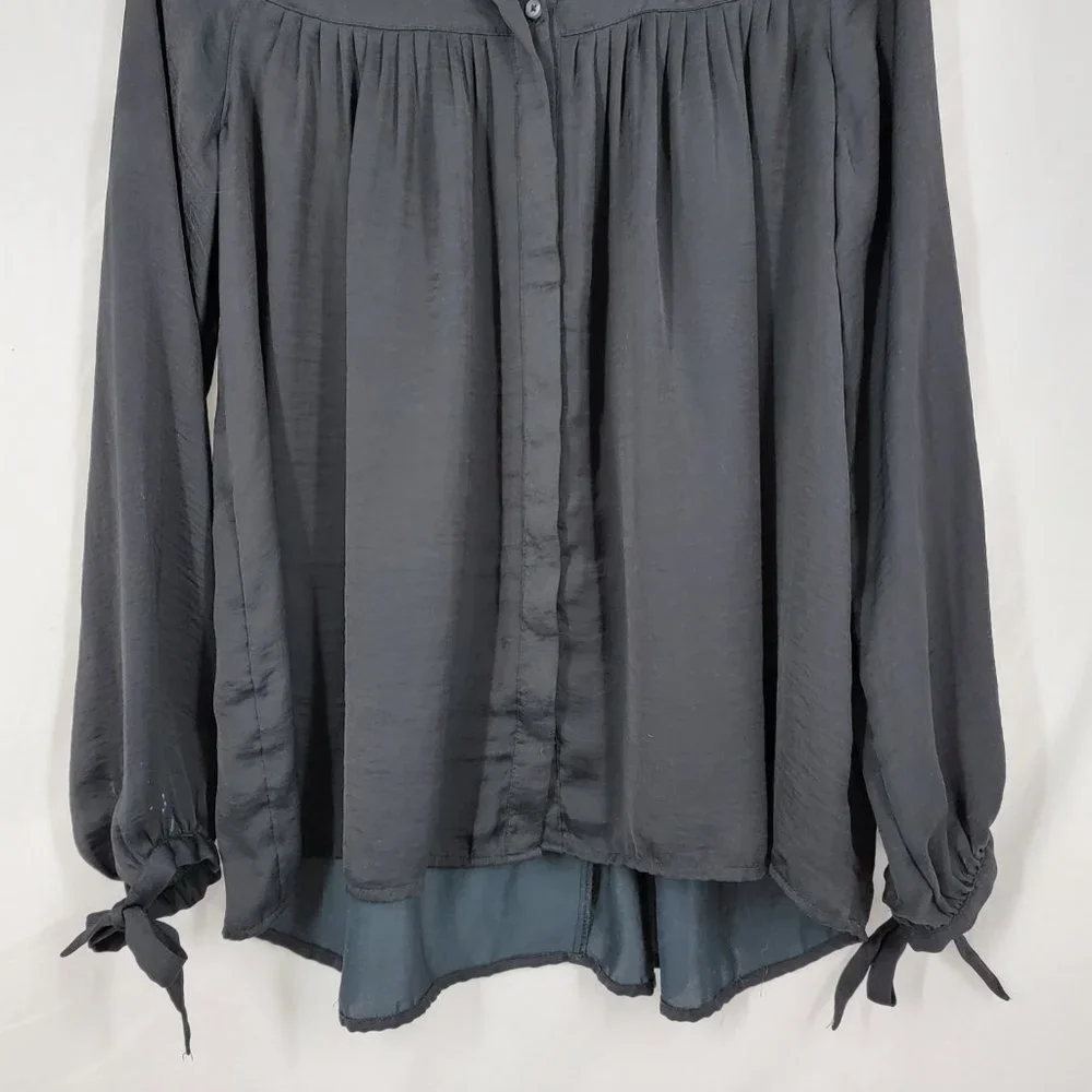 Abercrombie & Fitch Peasant Top Button Down Blouse Tie Sleeves Women's Small - Picture 4 of 11